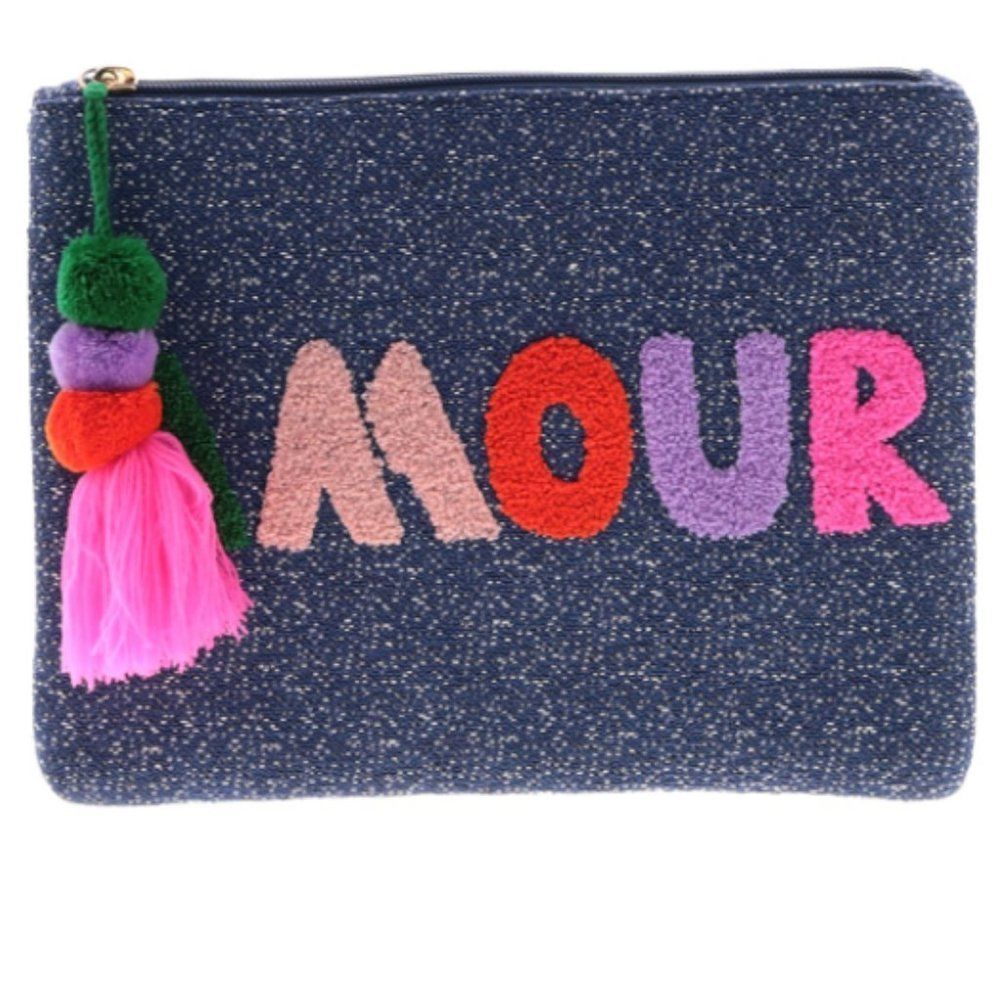 Stella & Dot Blue Amour Clutch with Cute Colorful Tassel